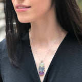 Long Boho Pendant, Bohemian Pendant, Heavy Pendant, Large Gemstone Pendant, Big Necklace, Solid Silver Pendant, Fluorite, Prehnite, Amethyst