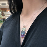 Long Boho Pendant, Bohemian Pendant, Heavy Pendant, Large Gemstone Pendant, Big Necklace, Solid Silver Pendant, Fluorite, Prehnite, Amethyst