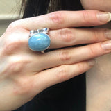 Aquamarine Ring, Natural Aquamarine, Ribbon Ring, March Birthstone, Blue Bow Ring, Large Blue Ring, Bow Ring, March Ring, Solid Silver Ring