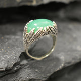 Green Statement Ring, Natural Chrysoprase Ring, Leaf Ring, Chunky Ring, May Birthstone, Green Artistic Ring, Large Ring, Solid Silver Ring