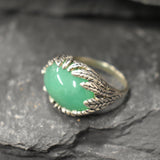 Green Statement Ring, Natural Chrysoprase Ring, Leaf Ring, Chunky Ring, May Birthstone, Green Artistic Ring, Large Ring, Solid Silver Ring