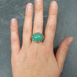 Green Statement Ring, Natural Chrysoprase Ring, Leaf Ring, Chunky Ring, May Birthstone, Green Artistic Ring, Large Ring, Solid Silver Ring