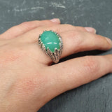 Green Statement Ring, Natural Chrysoprase Ring, Leaf Ring, Chunky Ring, May Birthstone, Green Artistic Ring, Large Ring, Solid Silver Ring