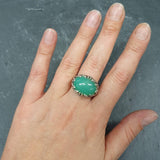 Green Statement Ring, Natural Chrysoprase Ring, Leaf Ring, Chunky Ring, May Birthstone, Green Artistic Ring, Large Ring, Solid Silver Ring