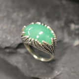 Green Statement Ring, Natural Chrysoprase Ring, Leaf Ring, Chunky Ring, May Birthstone, Green Artistic Ring, Large Ring, Solid Silver Ring