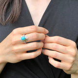 Genuine Turquoise Ring, Statement Turquoise Ring, Long Silver Ring, Turquoise Silver Ring, Boho Ring, Oval Silver Ring, Large Blue Ring