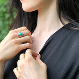 Genuine Turquoise Ring, Statement Turquoise Ring, Long Silver Ring, Turquoise Silver Ring, Boho Ring, Oval Silver Ring, Large Blue Ring