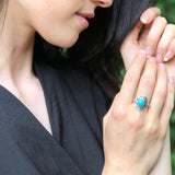 Genuine Turquoise Ring, Statement Turquoise Ring, Long Silver Ring, Turquoise Silver Ring, Boho Ring, Oval Silver Ring, Large Blue Ring