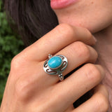 Genuine Turquoise Ring, Statement Turquoise Ring, Long Silver Ring, Turquoise Silver Ring, Boho Ring, Oval Silver Ring, Large Blue Ring