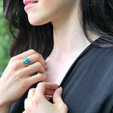 Genuine Turquoise Ring, Statement Turquoise Ring, Long Silver Ring, Turquoise Silver Ring, Boho Ring, Oval Silver Ring, Large Blue Ring
