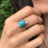 Genuine Turquoise Ring, Statement Turquoise Ring, Long Silver Ring, Turquoise Silver Ring, Boho Ring, Oval Silver Ring, Large Blue Ring