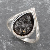 Rutilated Quartz Ring, Pear Ring, Anniversary Ring, Quartz Ring, Taurus Birthstone, April Birthstone, Real Quartz Ring, Natural Quartz Ring