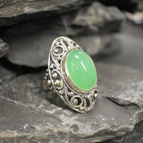 Chrysoprase Ring, Natural Chrysoprase Ring, May Birthstone Ring, Bohemian Ring, Green Vintage Ring, Artistic Silver Ring,  Rare by Adina