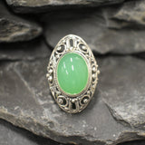Chrysoprase Ring, Natural Chrysoprase Ring, May Birthstone Ring, Bohemian Ring, Green Vintage Ring, Artistic Silver Ring,  Rare by Adina
