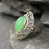 Chrysoprase Ring, Natural Chrysoprase Ring, May Birthstone Ring, Bohemian Ring, Green Vintage Ring, Artistic Silver Ring,  Rare by Adina