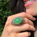 Chrysoprase Ring, Natural Chrysoprase Ring, May Birthstone Ring, Bohemian Ring, Green Vintage Ring, Artistic Silver Ring,  Rare by Adina