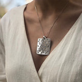 Silver Square Pendant, Plate Pendant, Artisan Pendant, Statement Pendant, Flat Pendant, Symbolic Pendant, Water Symbol, Solid Silver Pendant