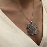Silver Square Pendant, Plate Pendant, Artisan Pendant, Statement Pendant, Flat Pendant, Symbolic Pendant, Water Symbol, Solid Silver Pendant