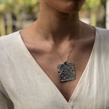 Silver Square Pendant, Plate Pendant, Artisan Pendant, Statement Pendant, Flat Pendant, Symbolic Pendant, Water Symbol, Solid Silver Pendant