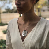 Silver Square Pendant, Plate Pendant, Artisan Pendant, Statement Pendant, Flat Pendant, Symbolic Pendant, Water Symbol, Solid Silver Pendant