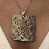 Silver Square Pendant, Plate Pendant, Artisan Pendant, Statement Pendant, Flat Pendant, Symbolic Pendant, Water Symbol, Solid Silver Pendant
