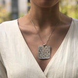 Silver Square Pendant, Plate Pendant, Artisan Pendant, Statement Pendant, Flat Pendant, Symbolic Pendant, Water Symbol, Solid Silver Pendant