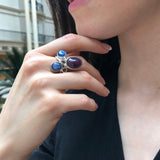 Leaf Ring, Natural Ruby, Natural Kyanite, July Birthstone, Floral Ring, Blue Statement Ring, Artystic Multistone Ring, Solid Silver Ring