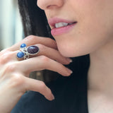 Leaf Ring, Natural Ruby, Natural Kyanite, July Birthstone, Floral Ring, Blue Statement Ring, Artystic Multistone Ring, Solid Silver Ring