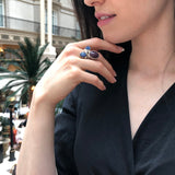 Leaf Ring, Natural Ruby, Natural Kyanite, July Birthstone, Floral Ring, Blue Statement Ring, Artystic Multistone Ring, Solid Silver Ring