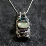 Prehnite Pendant, Natural Prehnite, Amethyst Pendant, Blue Topaz Pendant, Statement Pendant, May Birthstone, Solid Silver Pendant, Prehnite