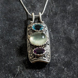 Prehnite Pendant, Natural Prehnite, Amethyst Pendant, Blue Topaz Pendant, Statement Pendant, May Birthstone, Solid Silver Pendant, Prehnite