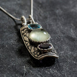 Prehnite Pendant, Natural Prehnite, Amethyst Pendant, Blue Topaz Pendant, Statement Pendant, May Birthstone, Solid Silver Pendant, Prehnite
