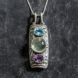 Prehnite Pendant, Natural Prehnite, Amethyst Pendant, Blue Topaz Pendant, Statement Pendant, May Birthstone, Solid Silver Pendant, Prehnite