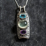 Prehnite Pendant, Natural Prehnite, Amethyst Pendant, Blue Topaz Pendant, Statement Pendant, May Birthstone, Solid Silver Pendant, Prehnite