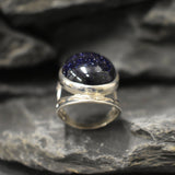 Blue Sandstone Ring, Natural Sandstone, Night Sky Ring, Artistic Ring, Large Sandstone Ring, Black Ring, Sparkly Ring, Solid Silver Ring
