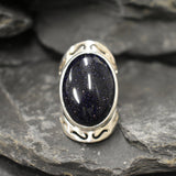 Blue Sandstone Ring, Natural Sandstone, Night Sky Ring, Artistic Ring, Large Sandstone Ring, Black Ring, Sparkly Ring, Solid Silver Ring