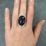 Blue Sandstone Ring, Natural Sandstone, Night Sky Ring, Artistic Ring, Large Sandstone Ring, Black Ring, Sparkly Ring, Solid Silver Ring