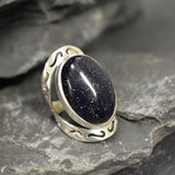 Blue Sandstone Ring, Natural Sandstone, Night Sky Ring, Artistic Ring, Large Sandstone Ring, Black Ring, Sparkly Ring, Solid Silver Ring