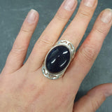 Blue Sandstone Ring, Natural Sandstone, Night Sky Ring, Artistic Ring, Large Sandstone Ring, Black Ring, Sparkly Ring, Solid Silver Ring