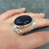 Blue Sandstone Ring, Natural Sandstone, Night Sky Ring, Artistic Ring, Large Sandstone Ring, Black Ring, Sparkly Ring, Solid Silver Ring