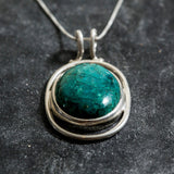 Chrysocolla Pendant, Natural Chrysocolla Necklace, Green Round Pendant, Unique Silver Pendant, Large Silver Pendant, Rare by Adina