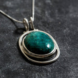 Chrysocolla Pendant, Natural Chrysocolla Necklace, Green Round Pendant, Unique Silver Pendant, Large Silver Pendant, Rare by Adina