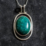 Chrysocolla Pendant, Natural Chrysocolla Necklace, Green Round Pendant, Unique Silver Pendant, Large Silver Pendant, Rare by Adina