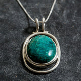 Chrysocolla Pendant, Natural Chrysocolla Necklace, Green Round Pendant, Unique Silver Pendant, Large Silver Pendant, Rare by Adina