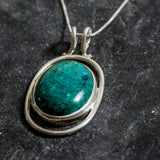 Chrysocolla Pendant, Natural Chrysocolla Necklace, Green Round Pendant, Unique Silver Pendant, Large Silver Pendant, Rare by Adina