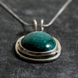 Chrysocolla Pendant, Natural Chrysocolla Necklace, Green Round Pendant, Unique Silver Pendant, Large Silver Pendant, Rare by Adina