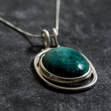 Chrysocolla Pendant, Natural Chrysocolla Necklace, Green Round Pendant, Unique Silver Pendant, Large Silver Pendant, Rare by Adina