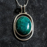 Chrysocolla Pendant, Natural Chrysocolla Necklace, Green Round Pendant, Unique Silver Pendant, Large Silver Pendant, Rare by Adina