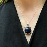 Sodalite Pendant, Natural Sodalite, Blue Round Pendant, Statement Pendant, Blue Pendant, Blue Stone Pendant, Solid Silver Pendant, Sodalite