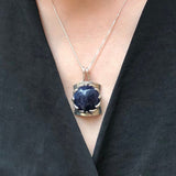 Sodalite Pendant, Natural Sodalite, Blue Round Pendant, Statement Pendant, Blue Pendant, Blue Stone Pendant, Solid Silver Pendant, Sodalite